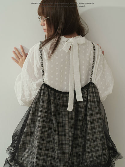 "Layered Breeze" Black & White Plaid Mesh Layering Cami Top