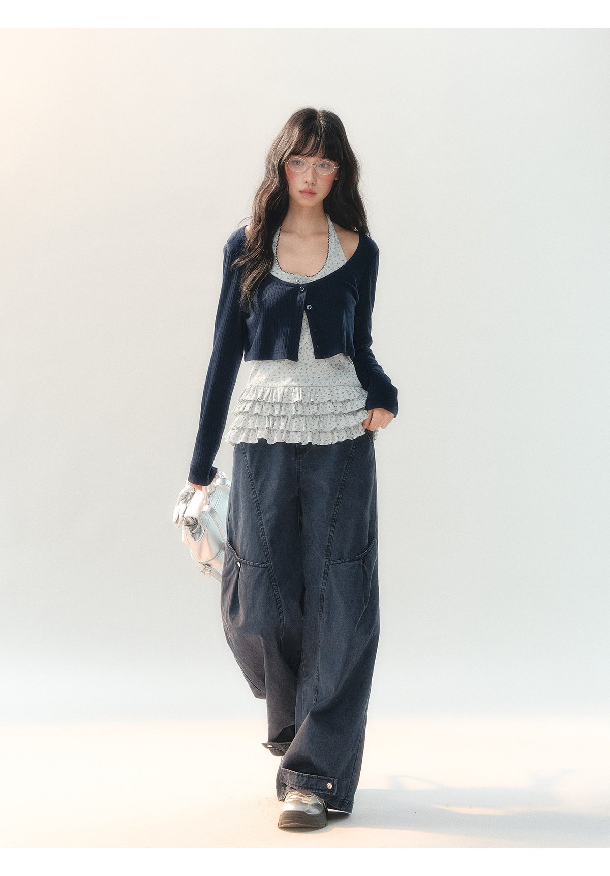 [CAN] "Tomorrow's Star" Dark Indigo Studded Wide-Leg Denim Jeans