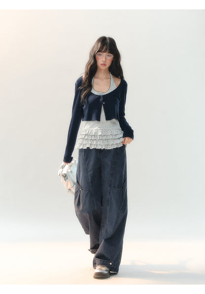 [CAN] "Tomorrow's Star" Dark Indigo Studded Wide-Leg Denim Jeans