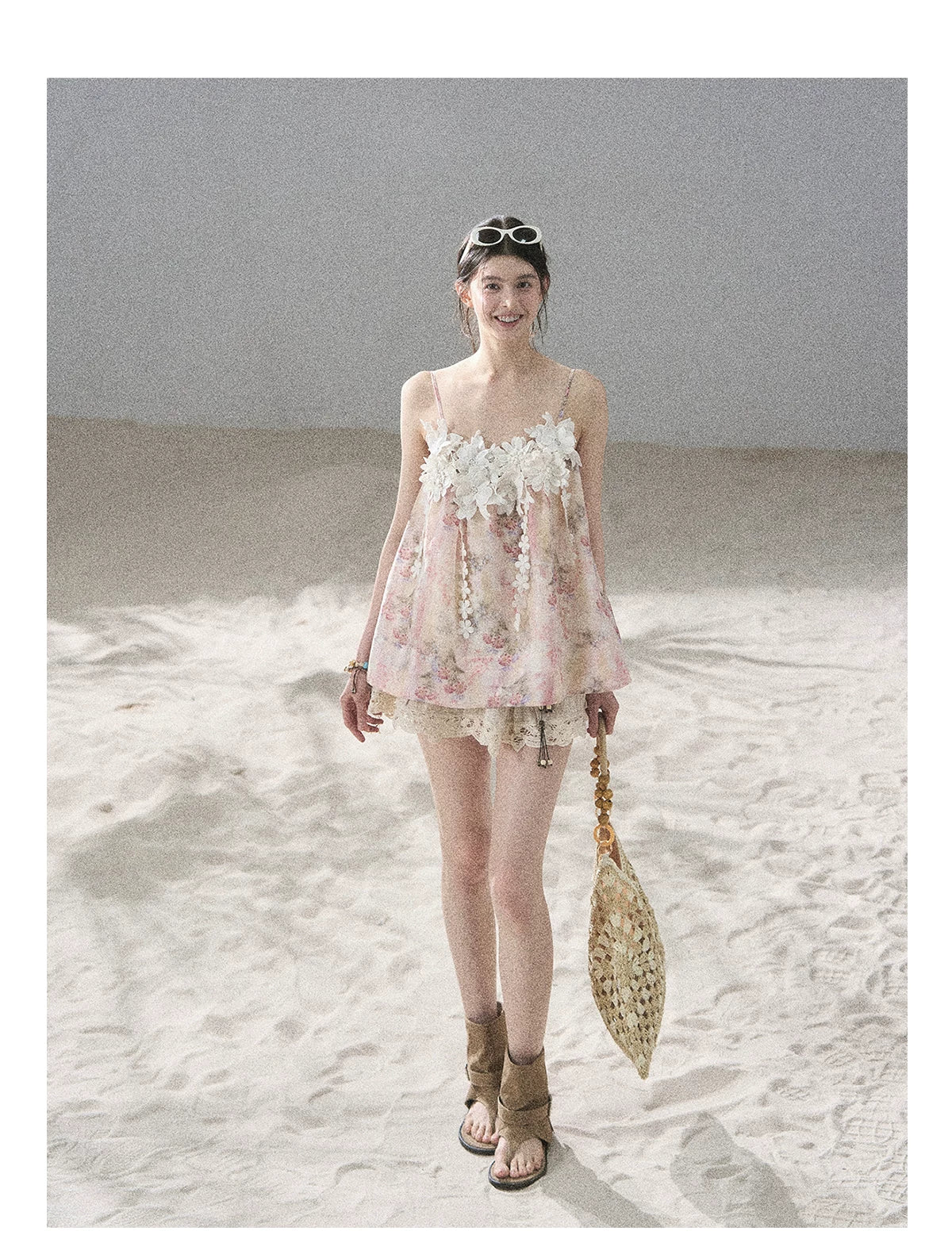 "Unscripted Romance" Dried Rose Embroidered Floral Cami Top
