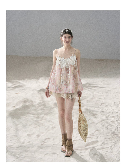 "Unscripted Romance" Dried Rose Embroidered Floral Cami Top
