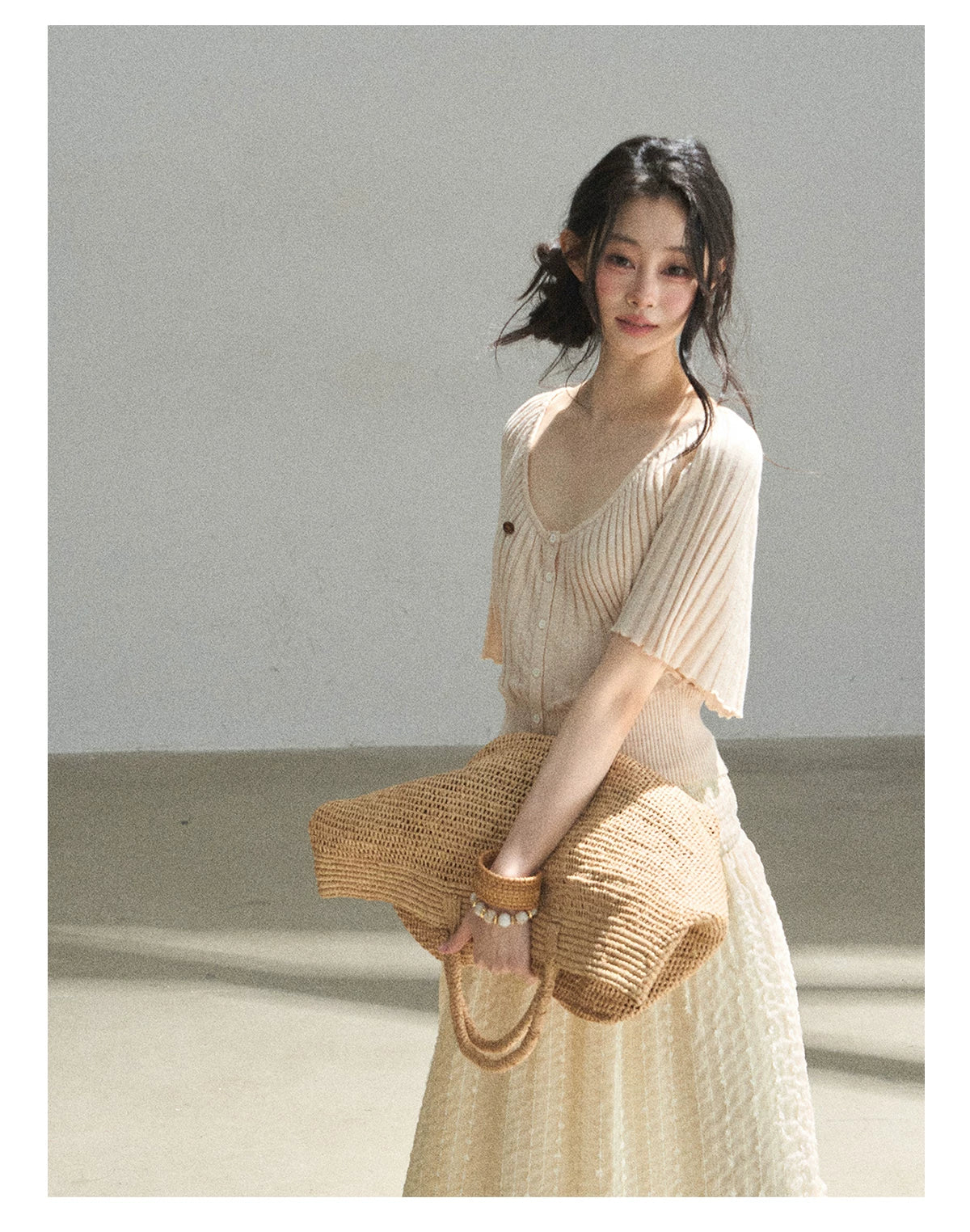 "Orange Sugar Glow" Blush Pink Convertible Off-Shoulder Knit Top