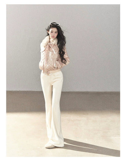 AOMALM - Cinnamon Pink 90% White Duck Down Cropped Puffer Jacket