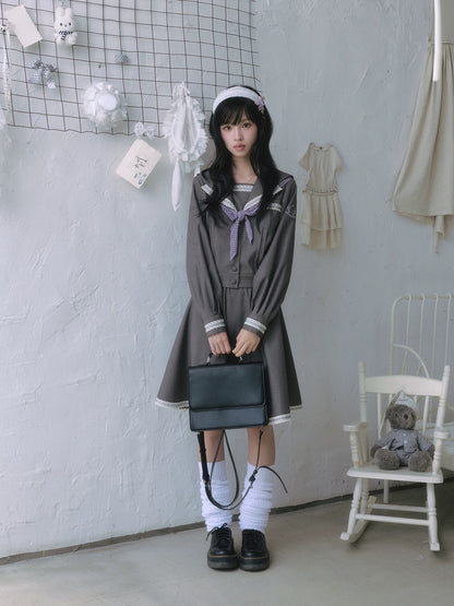 "Showa Girl" Sailor Uniform Collection (Sailor Blouse / A-Line Skirt / Box Pleated Midi Skirt / Polka Dot Scarf)