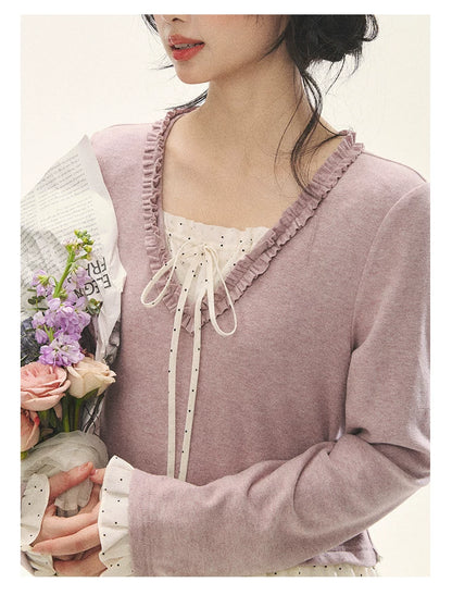 "Berry Layers" Smoky Wisteria Faux-Layer Bow Tiered Mini Dress