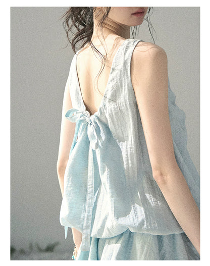 “Whispering Grass” Moonlight Blue Twist Mini Dress