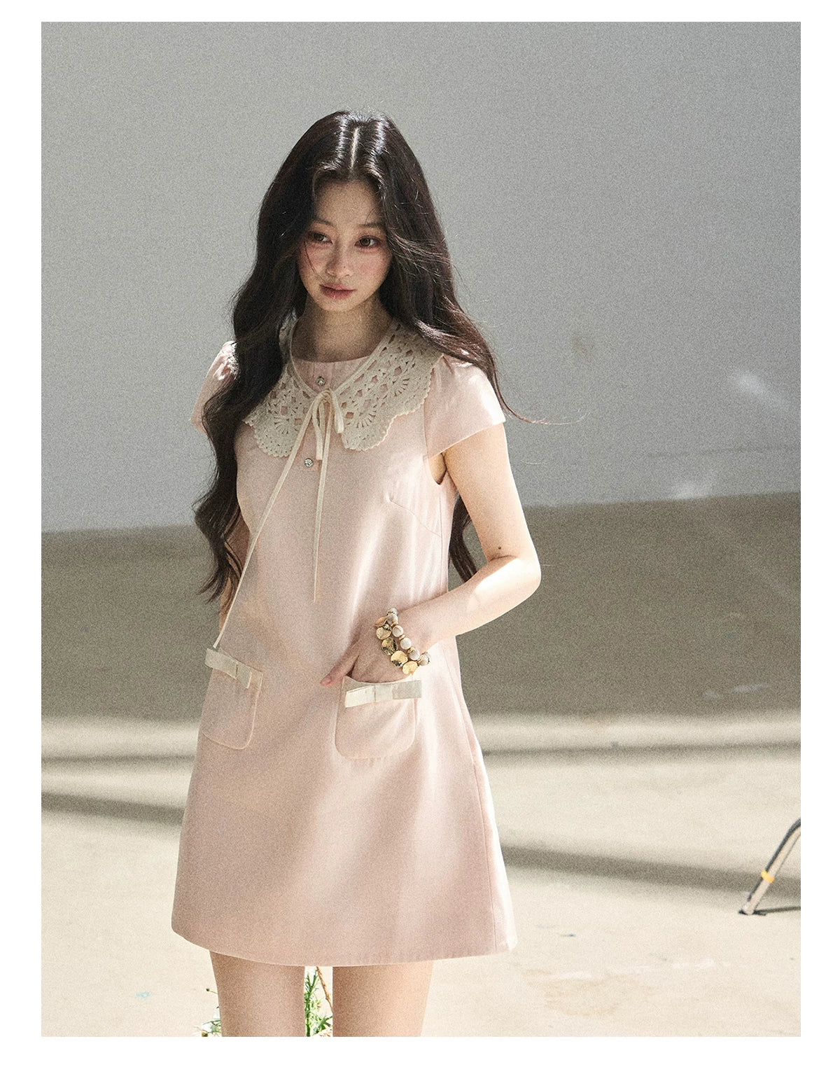 "Blush Haze" Cinnamon Pink Lace Babydoll Mini Dress