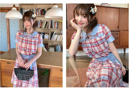 [RF] “Strawberry Soda” Vintage Plaid Cotton Midi Dress