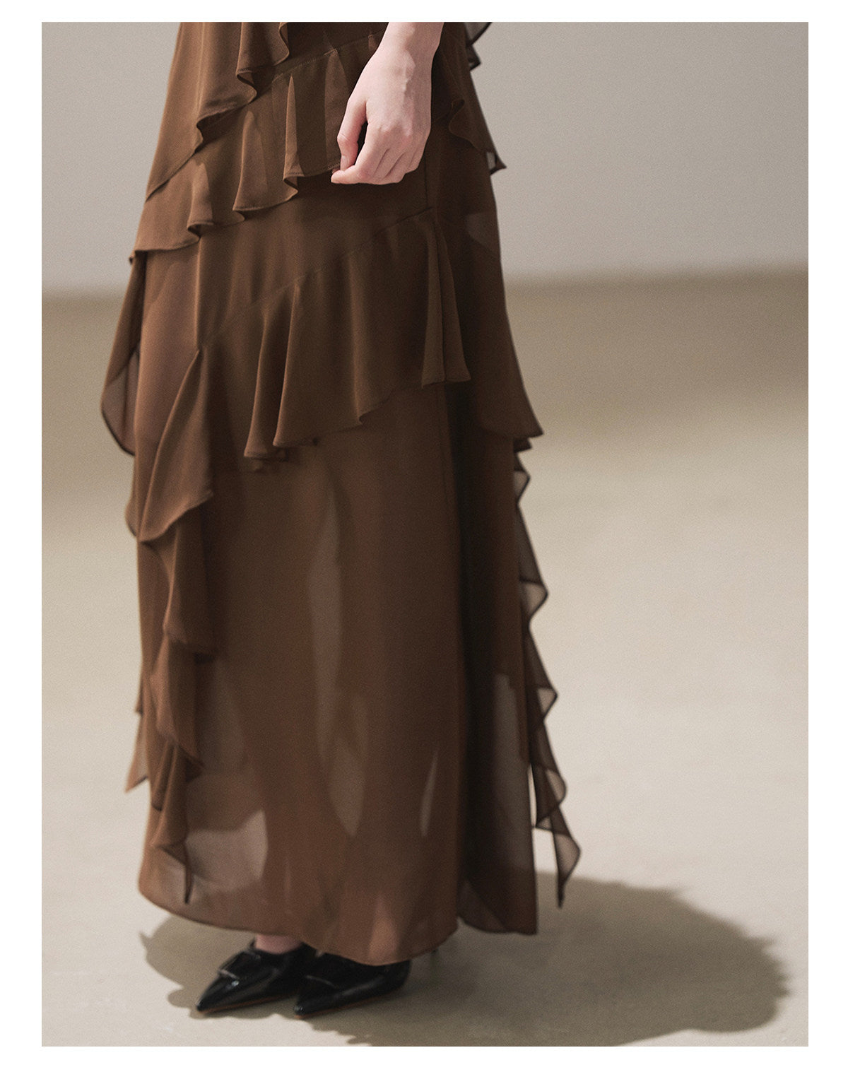 170726 "Whispers Beneath the Brown Skirt" Mocha Mousse Ruffle Cami Mini Dress + Gray Taupe Tailored Blazer