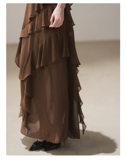 170726 "Whispers Beneath the Brown Skirt" Mocha Mousse Ruffle Cami Mini Dress + Gray Taupe Tailored Blazer