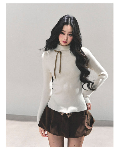 少也眼 “Velvet Touch” Semi-Turtleneck Long Sleeve Knit Top - Almond 586255478