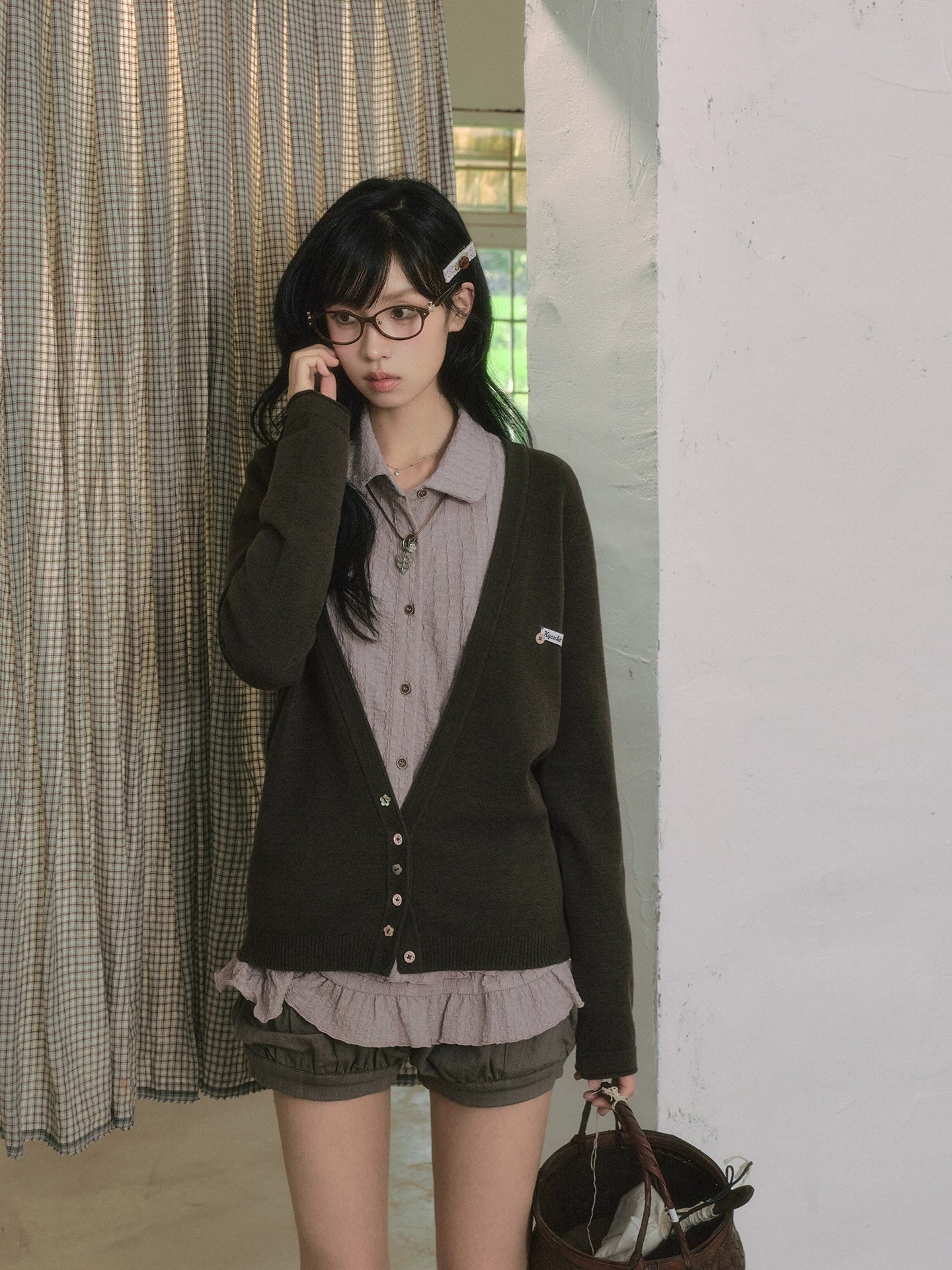 "Sage Whisper" Autumn Layered Collection (Knit Cardigan / Ruffle Shirt / Bubble Shorts)