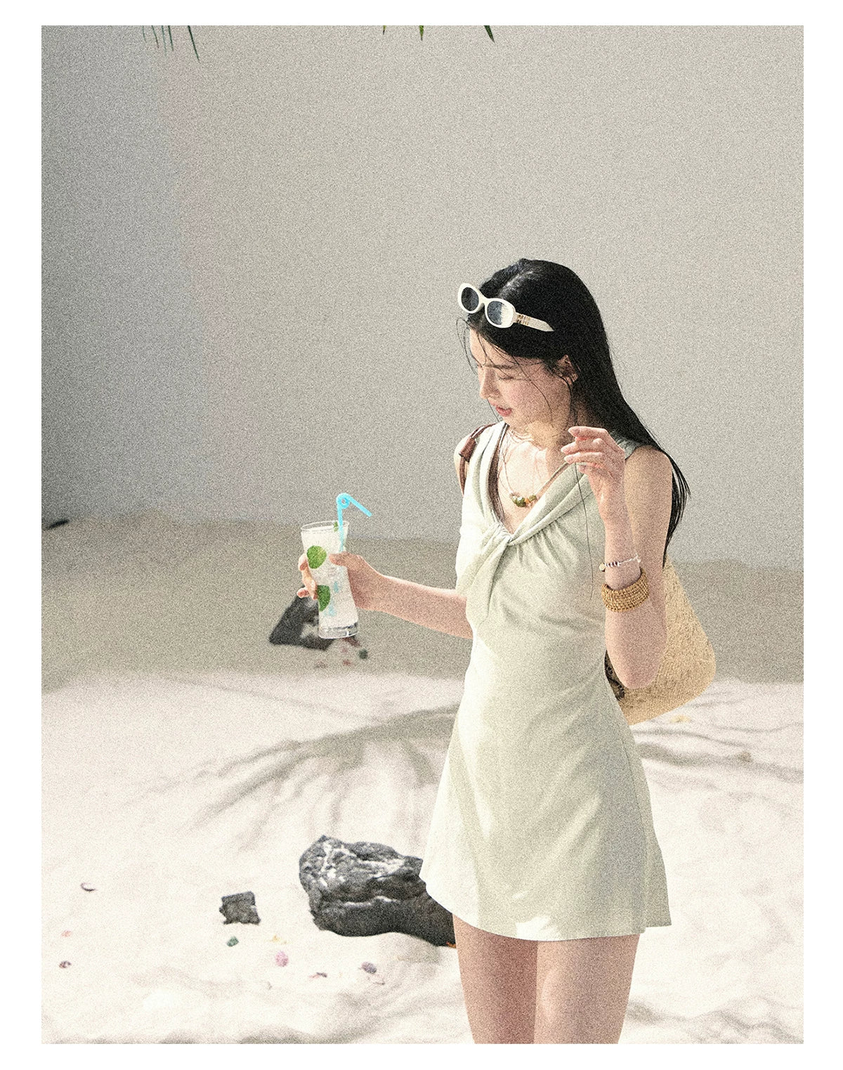 "Botanical Whisper" Sage Mist V-Neck Dress
