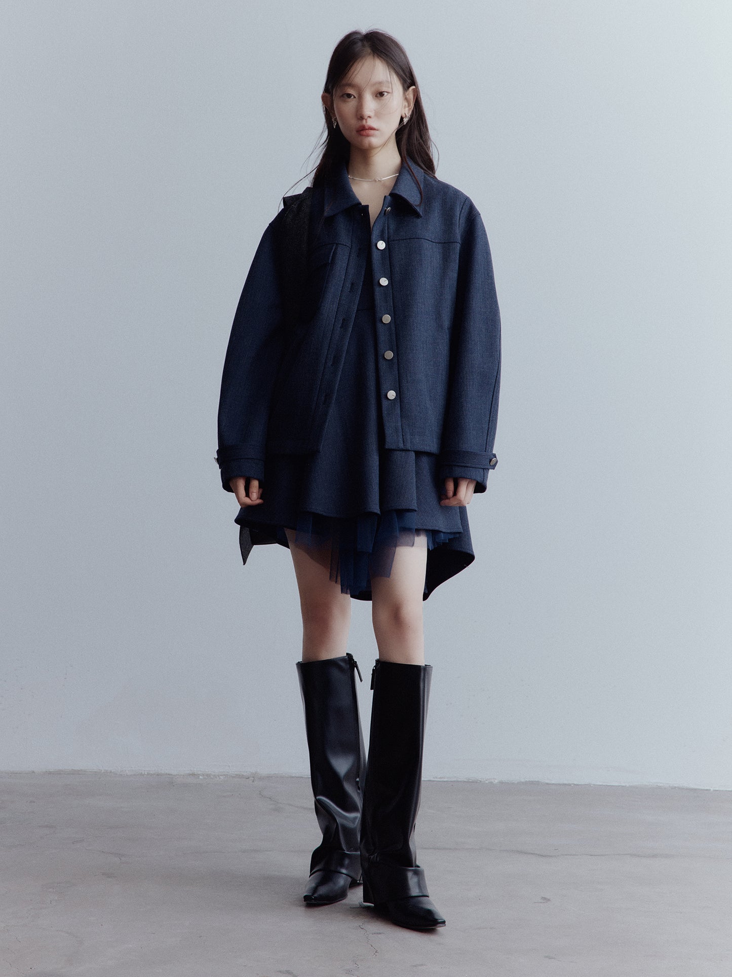 FUSSED Fantasy Manta Layered Mesh A-Line Dress – Midnight Blue FOF-25AW199a