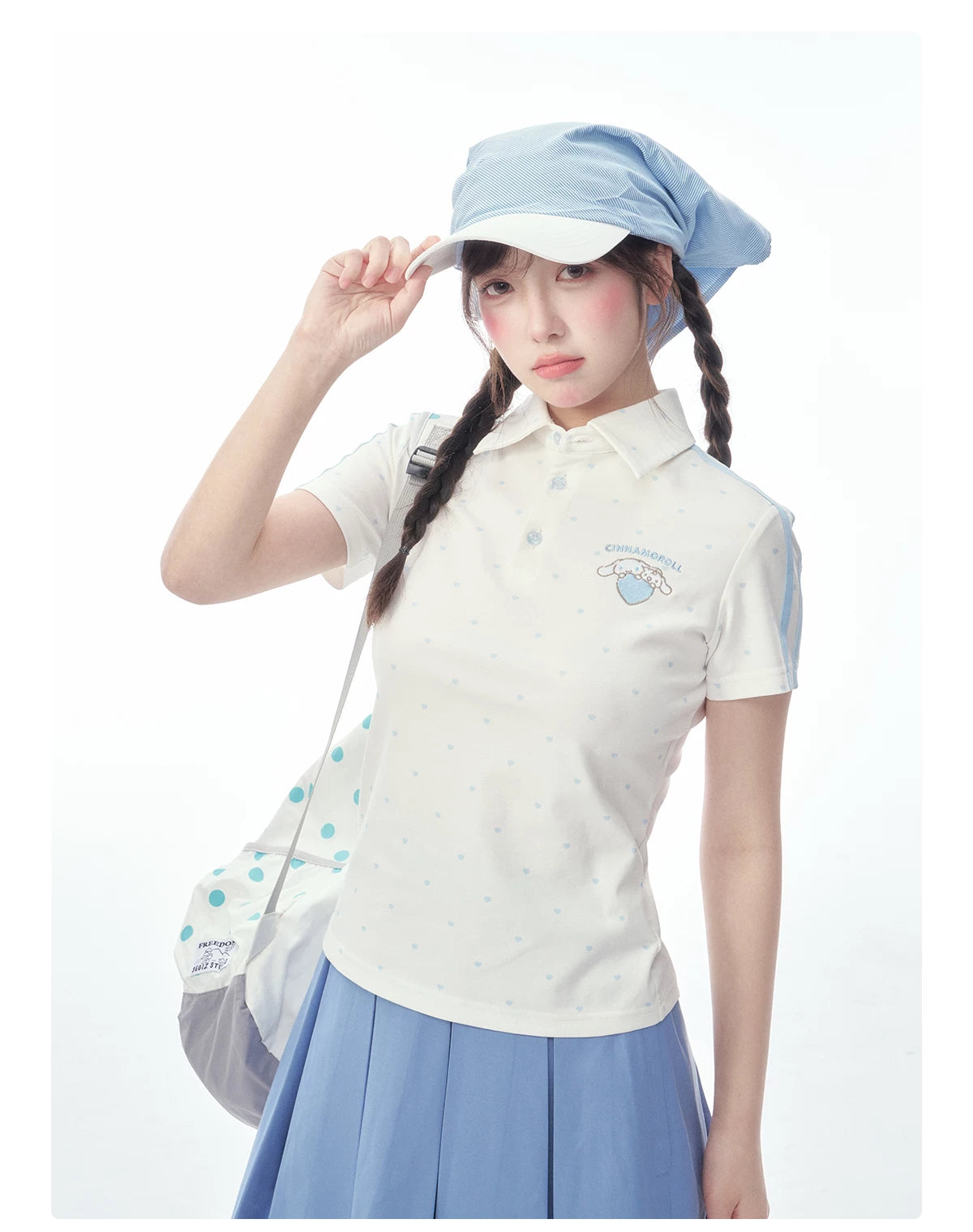 "Blue Heart Campus" Polka Dot Polo Collection (Polo Shirt / Pleated Skirt / Shorts)