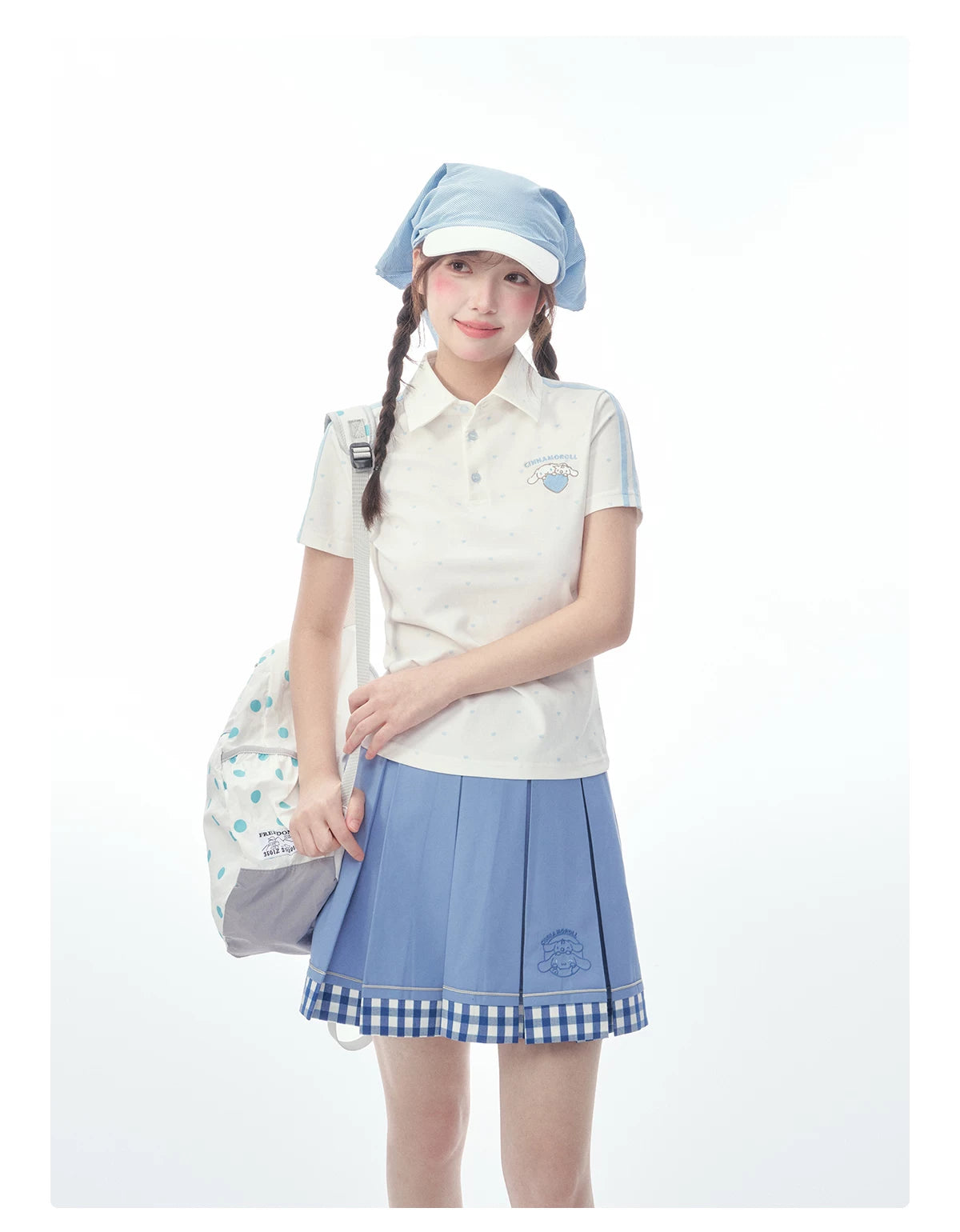 "Blue Heart Campus" Polka Dot Polo Collection (Polo Shirt / Pleated Skirt / Shorts)