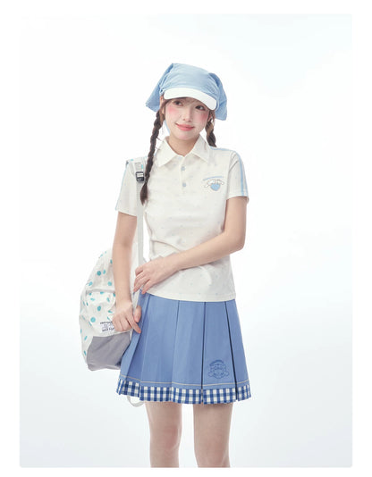 "Blue Heart Campus" Polka Dot Polo Collection (Polo Shirt / Pleated Skirt / Shorts)