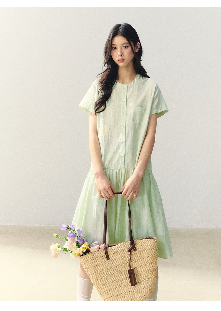 "Tulip Spring Letter" Bubble Hem Shirt Dress SJ2026030
