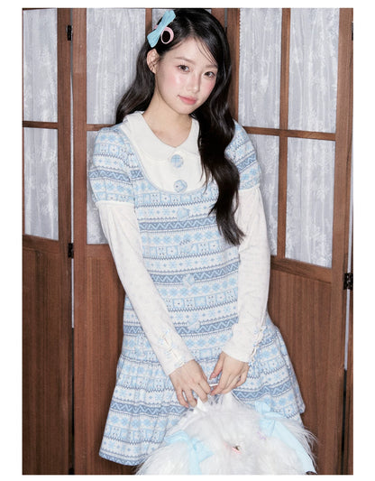 [RF] Cream Floral Peter Pan Collar Long-Sleeve Fitted Layering Top with Lace Details