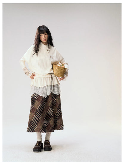 [CAN] "Cloud Knit Reverie" Ivory Cable Knit Bow Embroidered Vest