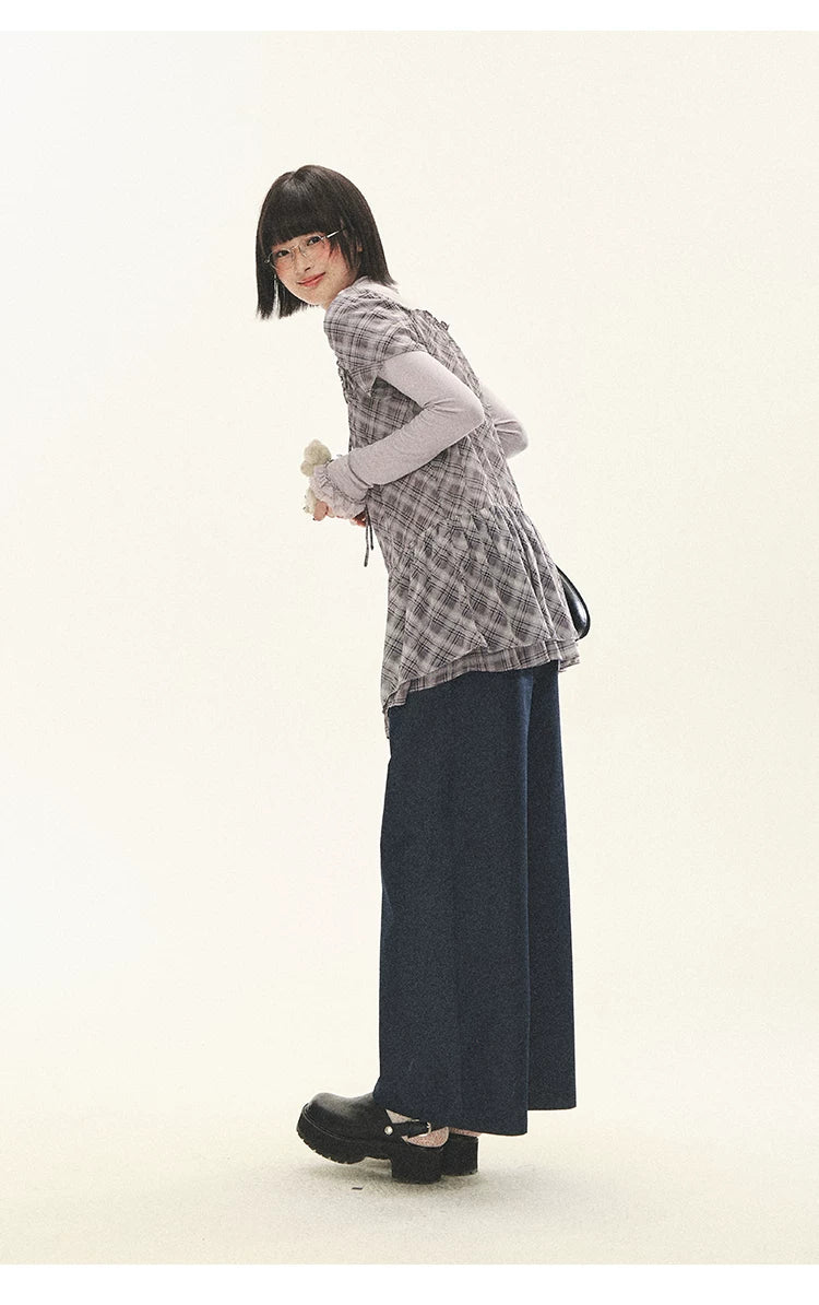 "Lazy Weekend" Deep Blue Ruched Wide Leg Jeans