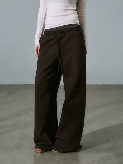 LOST FOREST - Heavyweight Cotton Low-Rise Wide-Leg Sweatpants (Dark Brown / Milk Tea)