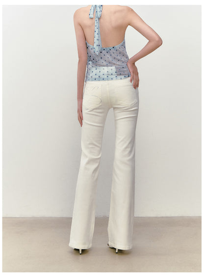 VIAPITTI - Rhinestone Firework Flare Jeans (White / Washed Blue)