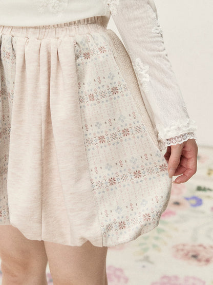 [RF] Vintage Floral Patchwork Knit Bubble Skirt in Blush Pink
