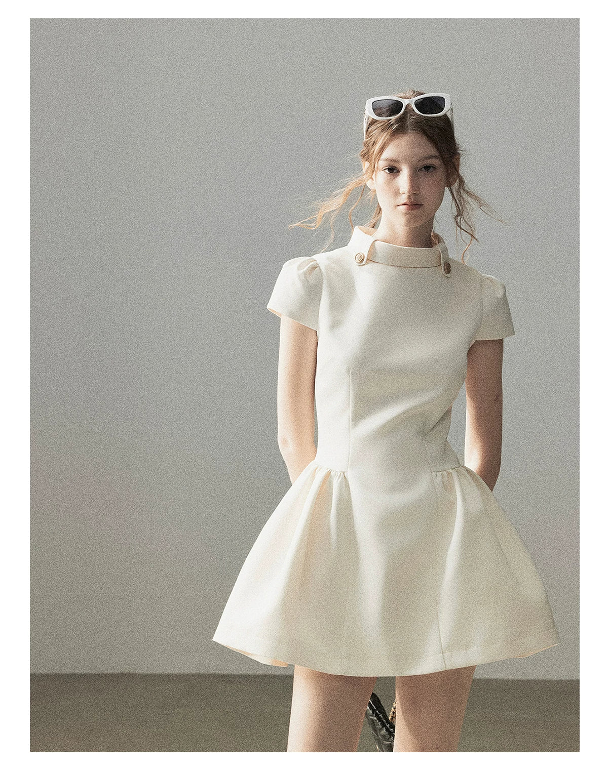 "Light Above the Clouds" Cream Ivory Satin Fit & Flare Mini Dress