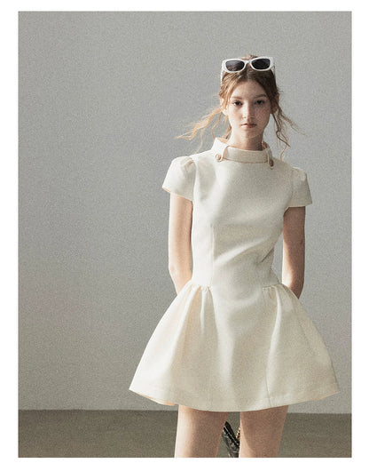 "Light Above the Clouds" Cream Ivory Satin Fit & Flare Mini Dress