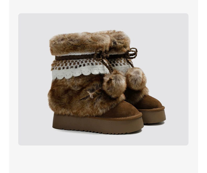 Earl Cat Platform Mid-Calf Snow Boots (Grey / Brown)
