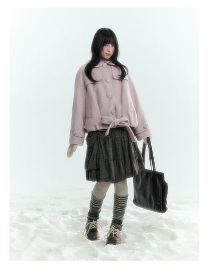 Short Cocoon Wool-Blend Coat (Taro Purple / Oatmeal Gray)