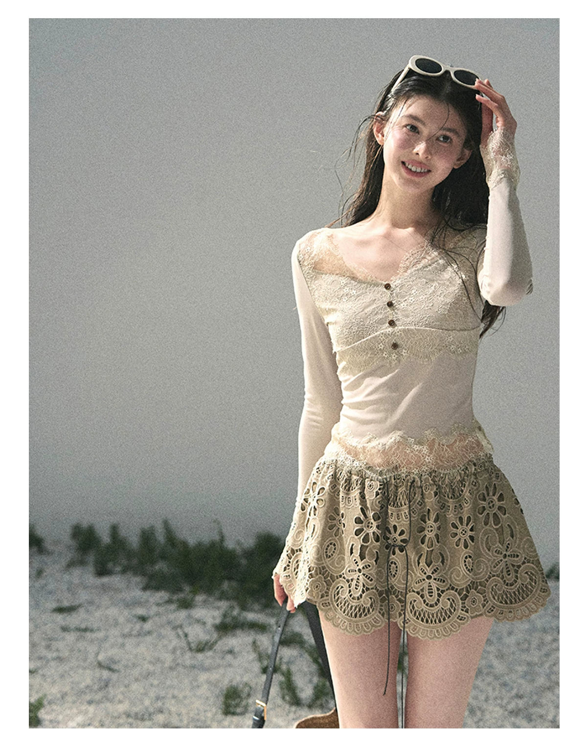 “Lost in Your Embrace” Roasted Pecan Lace Puff Skort