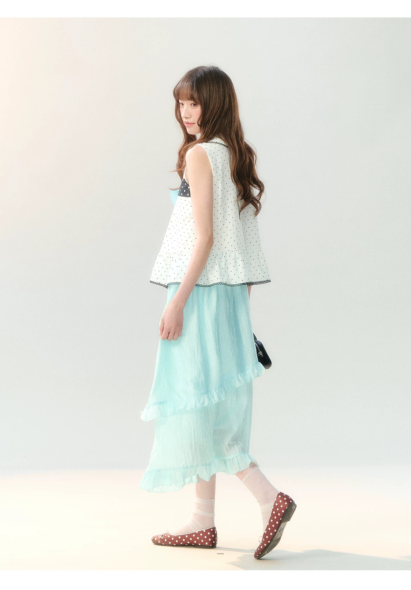 "Polka Dot Water Dream" Mint Green Ruffle Skirt Set PP2026229