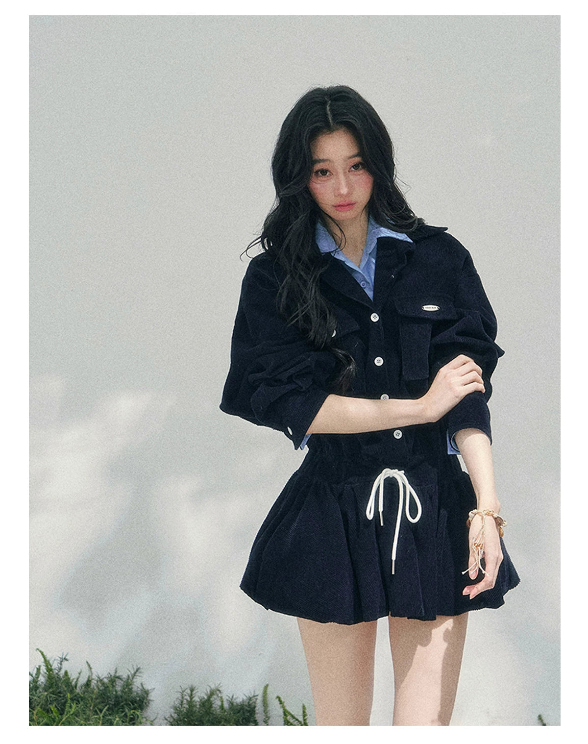 “Brewer Academy” Corduroy Bubble Hem Mini Dress