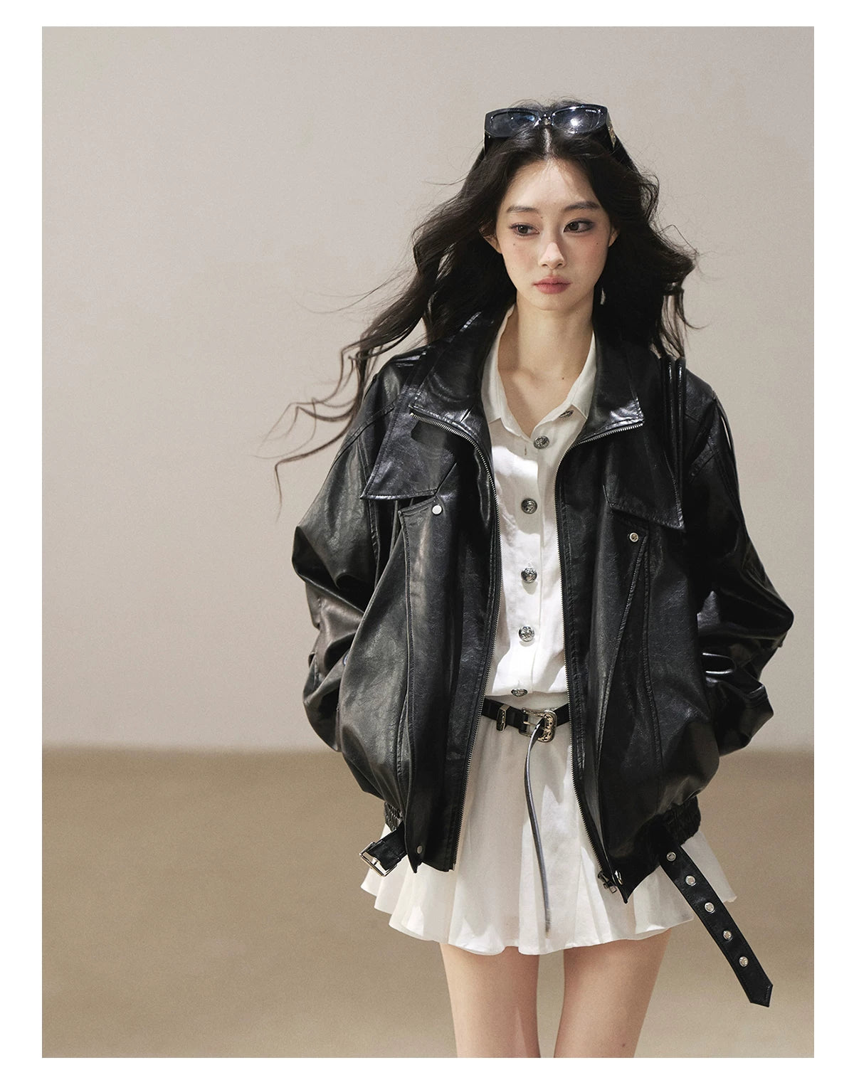 AOMALM - "Solo Journey" Quiet Black Oversized PU Moto Jacket