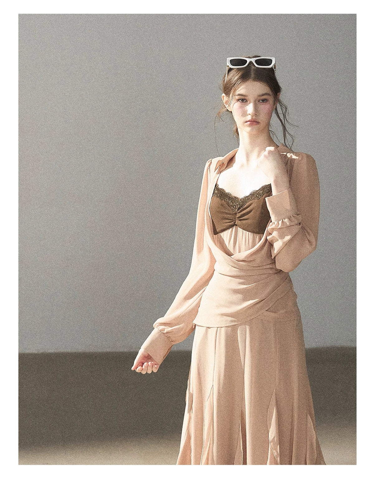 AOMALM - "The Next Fallen Leaf" Cinnamon Pink 2-Piece Set (Shirt / Cami Dress)