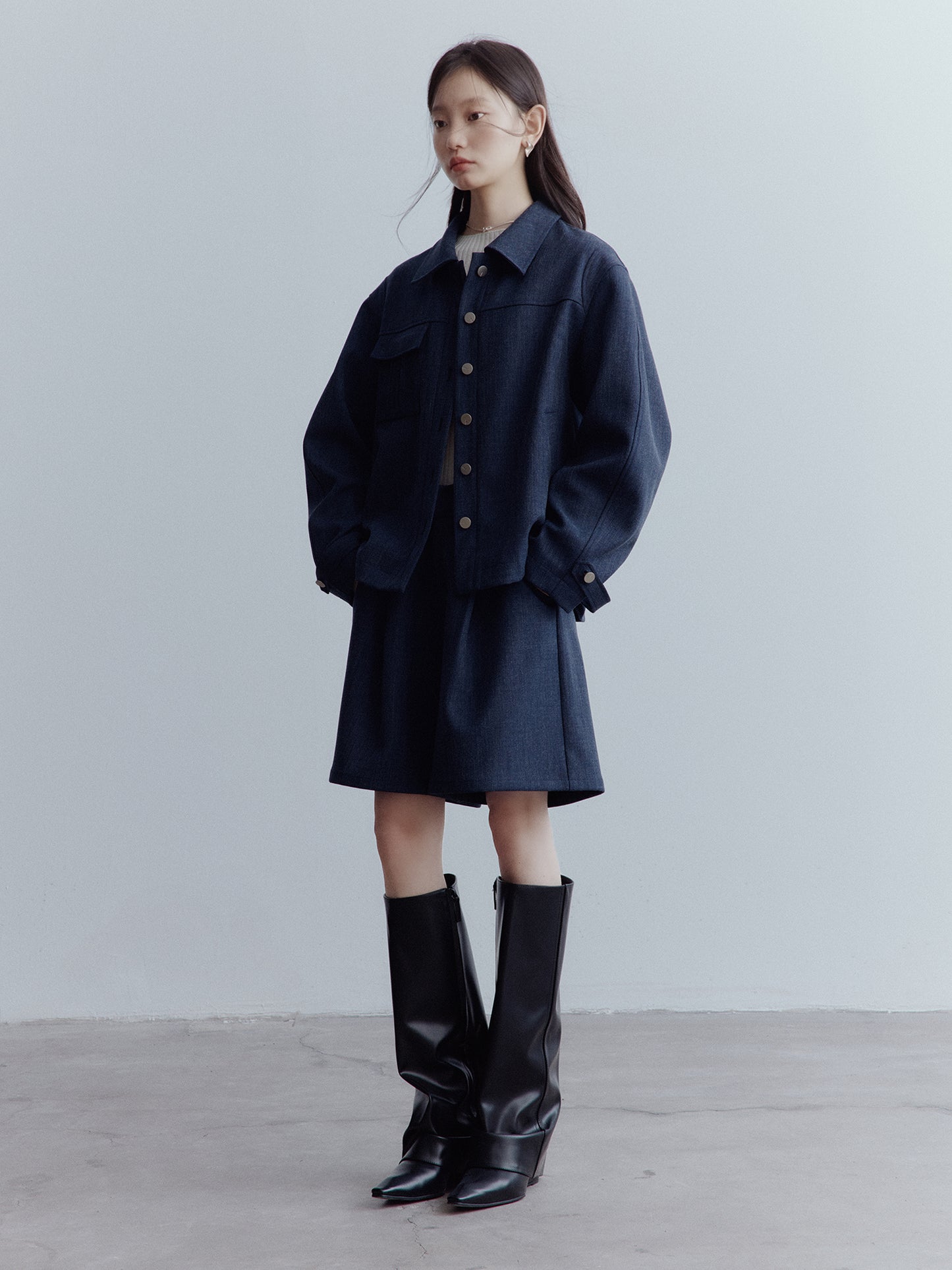 FUSSED Rebel Heiress Wool Blend Tailored Shorts – Midnight Blue FOF-25AW196a