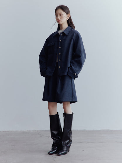 FUSSED Rebel Heiress Wool Blend Tailored Shorts – Midnight Blue FOF-25AW196a