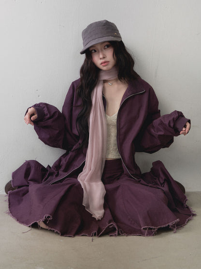 1P - Berry Purple Utility Jacket & Pleated Skirt Set