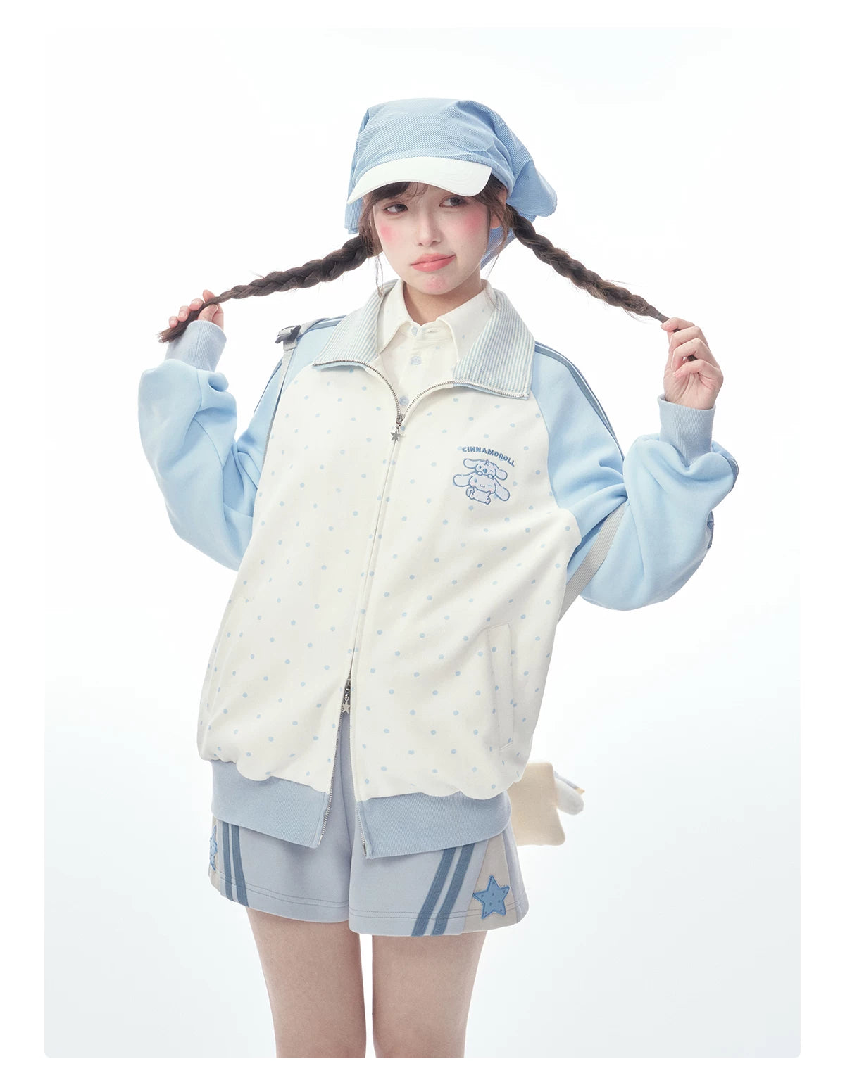 "Spring Breeze" Blue & White Polka Dot Track Jacket