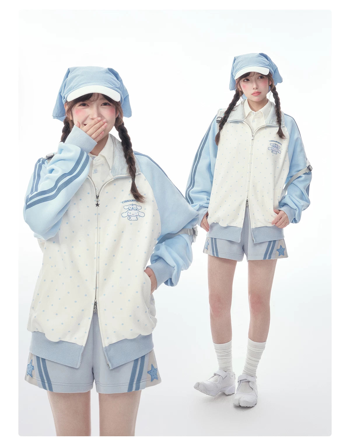 "Spring Breeze" Blue & White Polka Dot Track Jacket