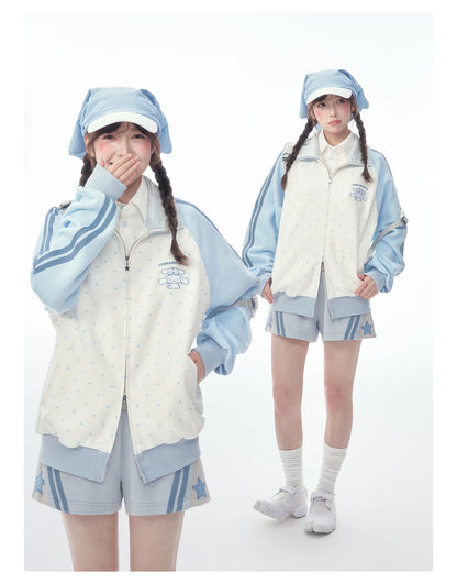 "Spring Breeze" Blue & White Polka Dot Track Jacket