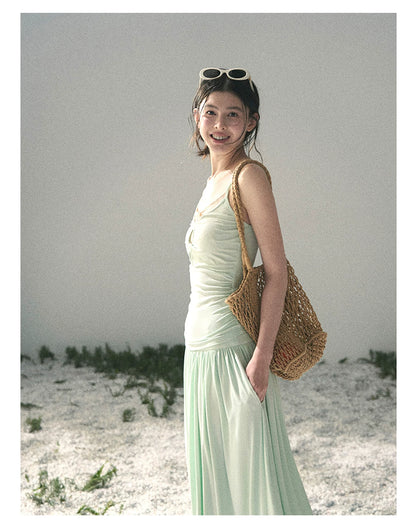 “Mint Afterglow” Jade Green Twist Cutout Top & Maxi Skirt