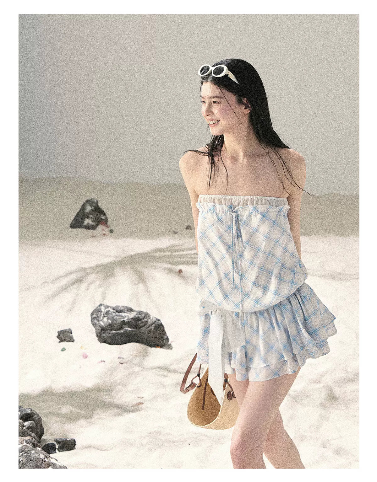 "Breeze Upon the Waves" Ice Crystal Blue Off-Shoulder Diamond Quilted Mini Dress