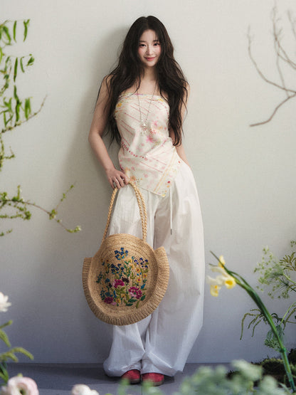 “Blush Petal Canvas” Floral Scarf Tube Top