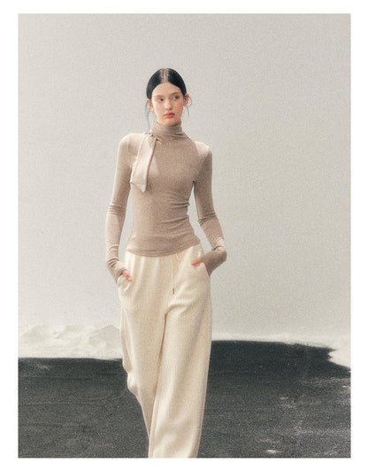 181225 “Pure Tone Essential” Semi-High Neck Soft Knit Base Top - Milk Tea Beige