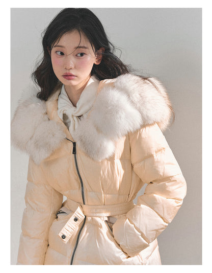 少也眼 “Snowcountry Floating Bridge” Thick Warm Down Jacket with Detachable Fur & Belt 661513