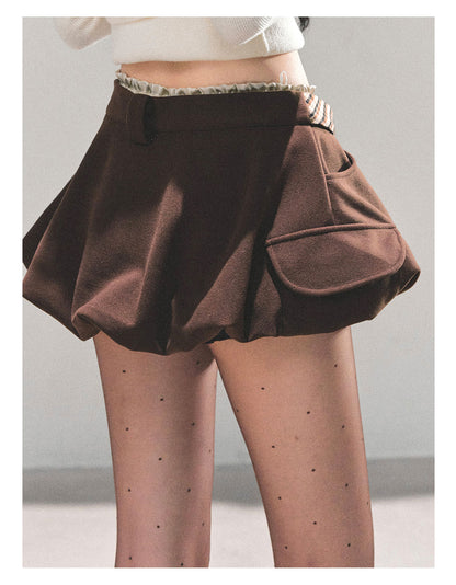 少也眼 “Footprints in the Snow” Winter Bubble Skirt - Brown 68451351