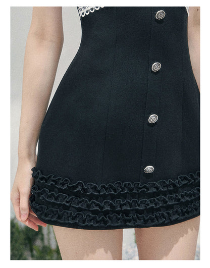 “Midnight Soliloquy” Black Lace Slip Mini Dress